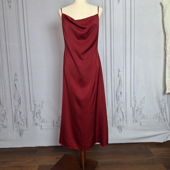 NWT Labera 100% Silk A-Line Cowl Neck Dress Burgundy Sz L with Belt - Picture 4 of 13